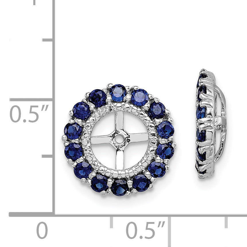 Sterling Silver Rhodium Diam. & Created Sapphire Earring Jacket