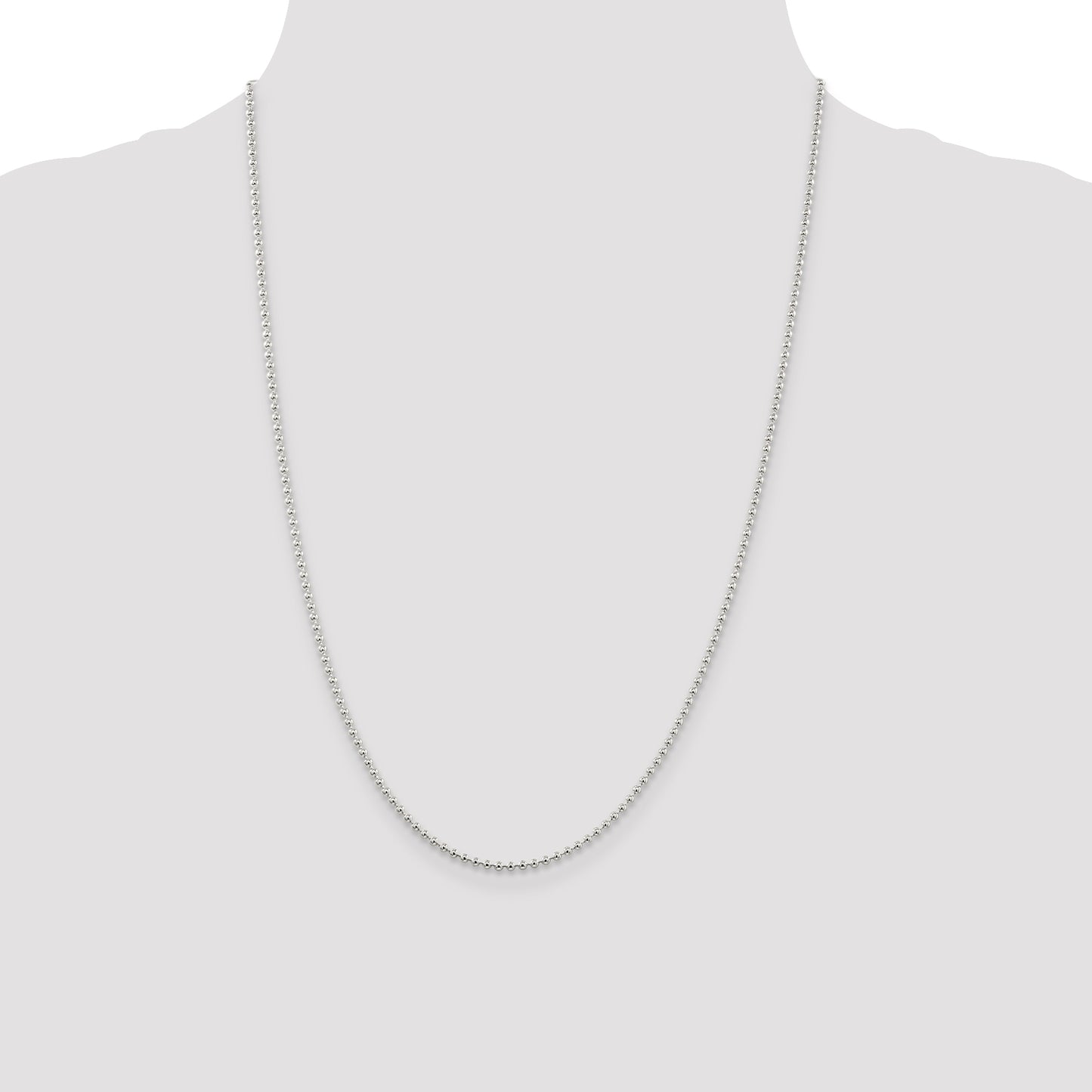 24 Inch Sterling Silver 2mm Beaded Chain