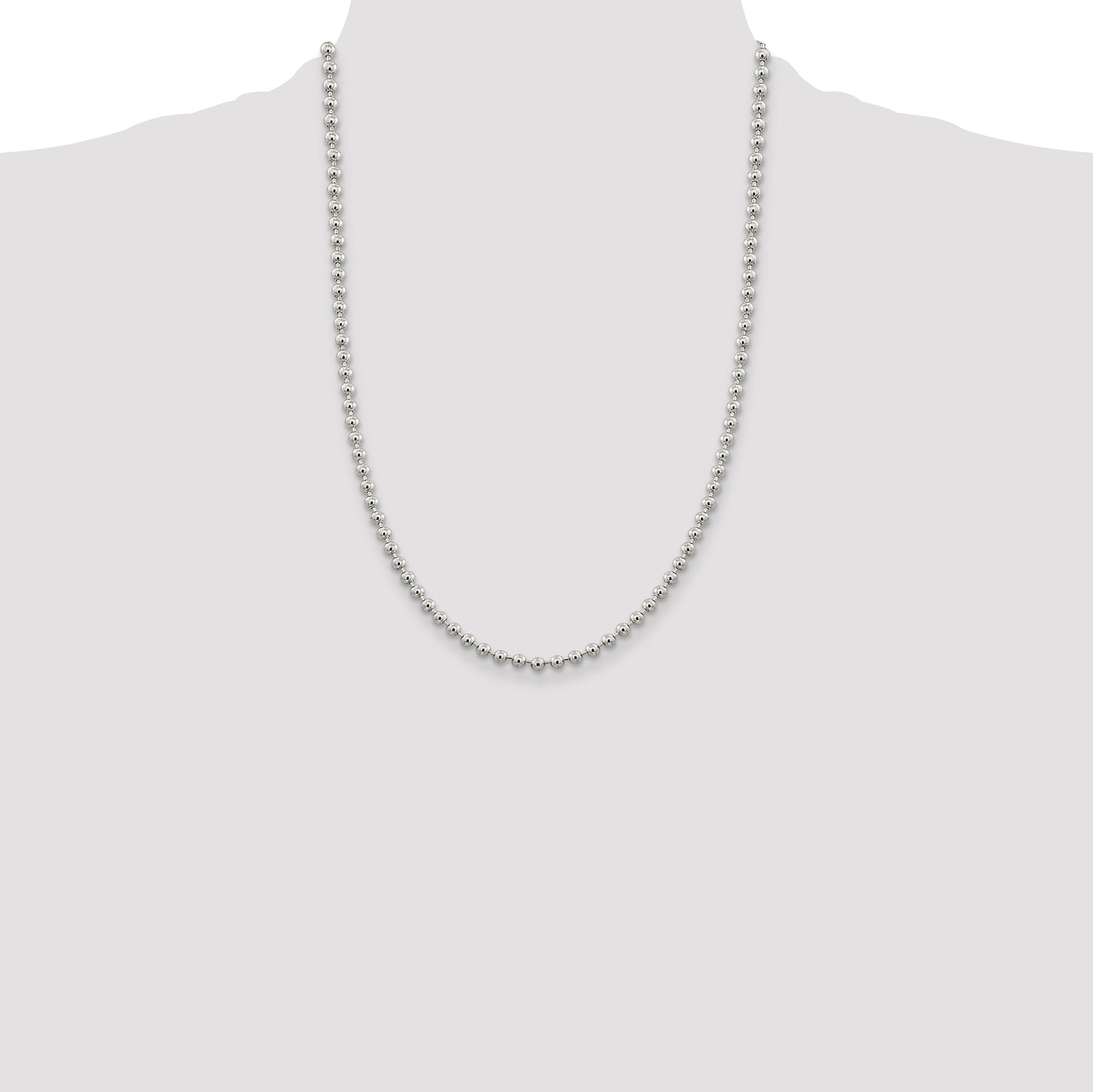 24 Inch Sterling Silver 4mm Beaded Chain