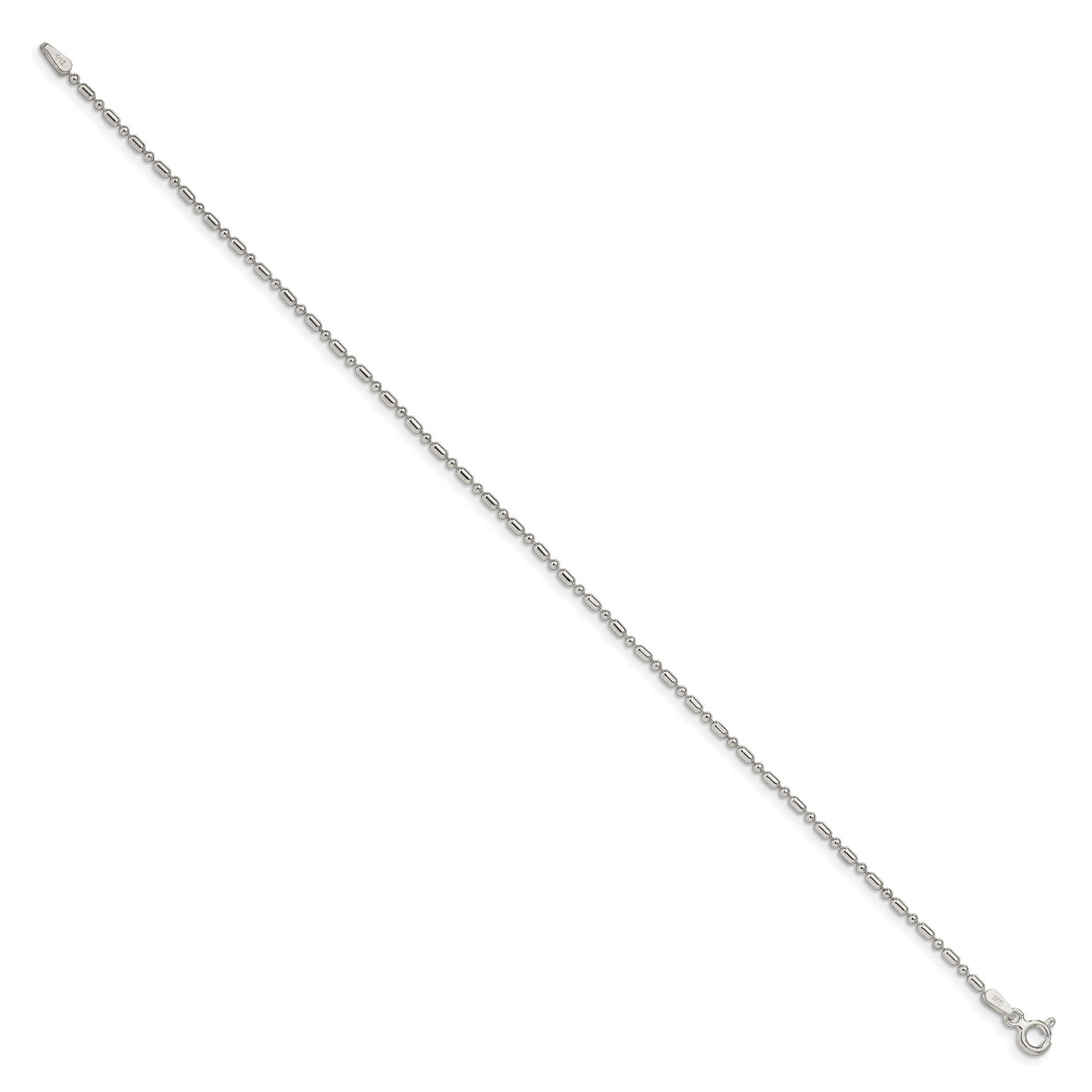 9 Inch Sterling Silver 1.5mm Fancy Beaded Chain Anklet