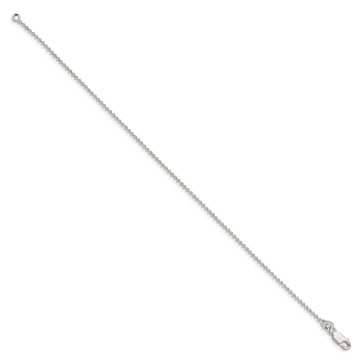 10 Inch Sterling Silver 1.5mm Beaded Chain Anklet