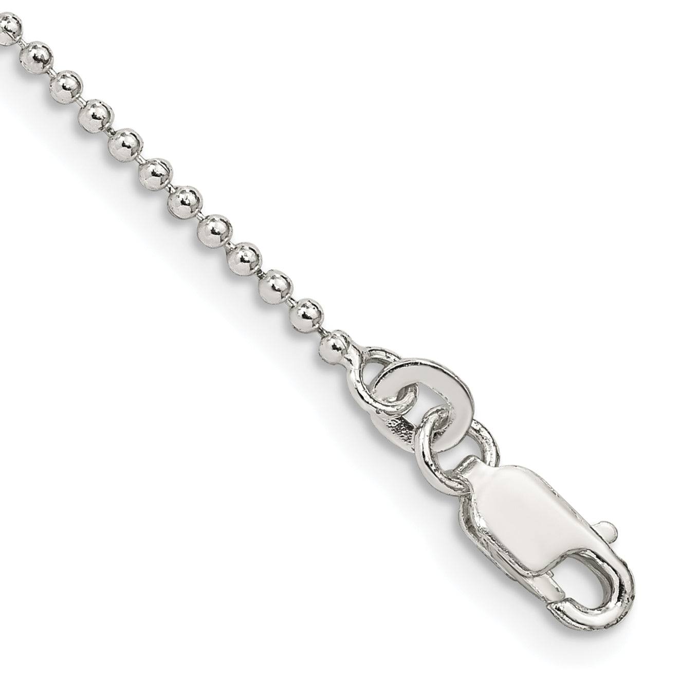 9 Inch Sterling Silver 1.5mm Beaded Chain Anklet