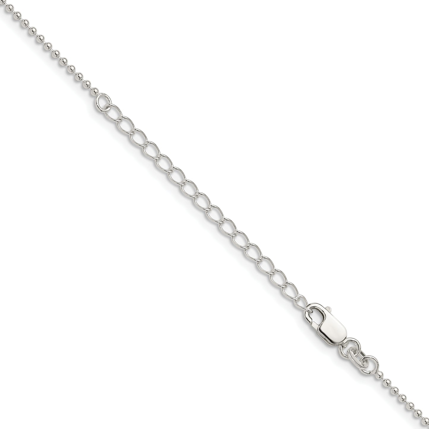 18 Inch Sterling Silver 1.5mm Beaded Chain W/2In Ext.