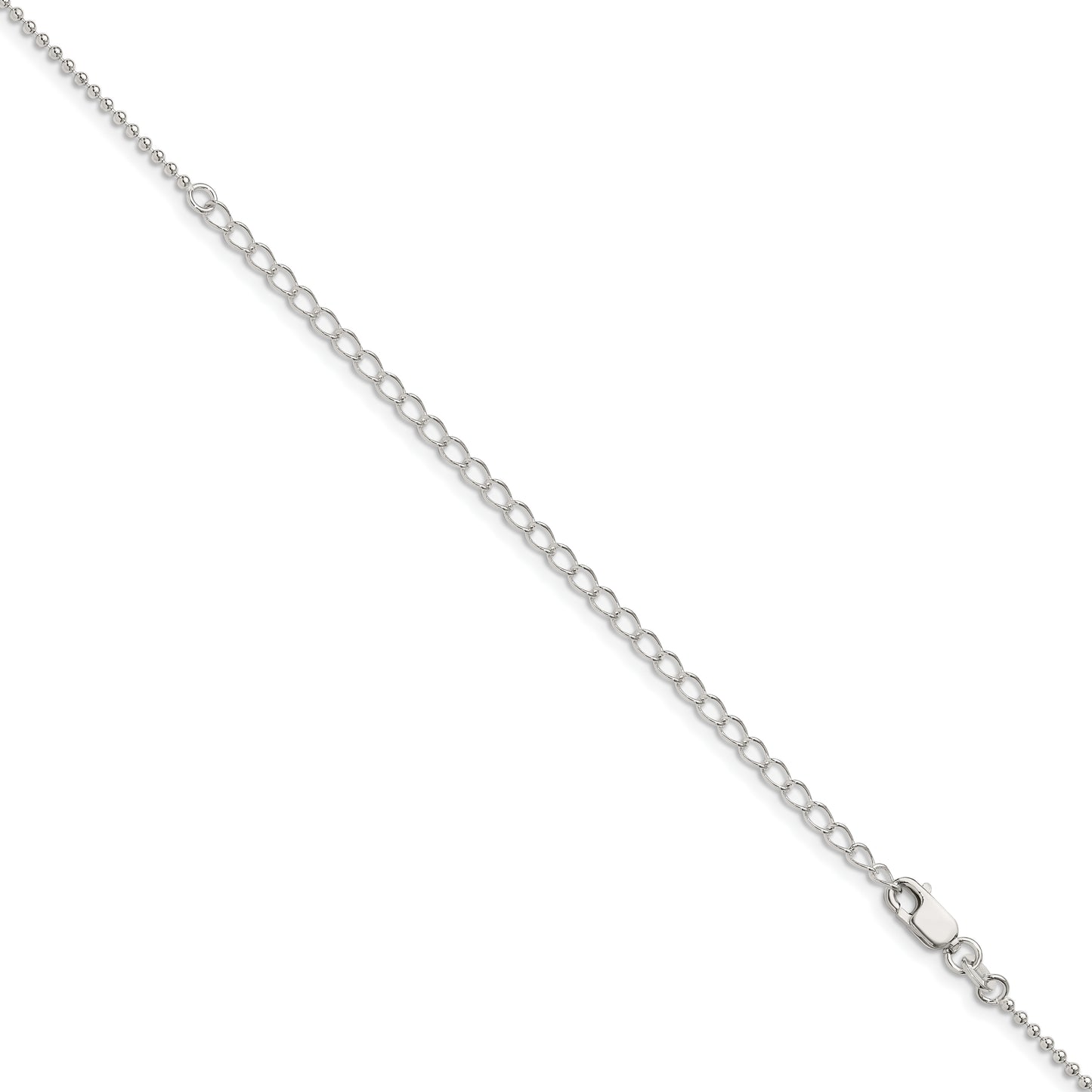 22 Inch Sterling Silver 1.5mm Beaded Chain W/4In Ext.