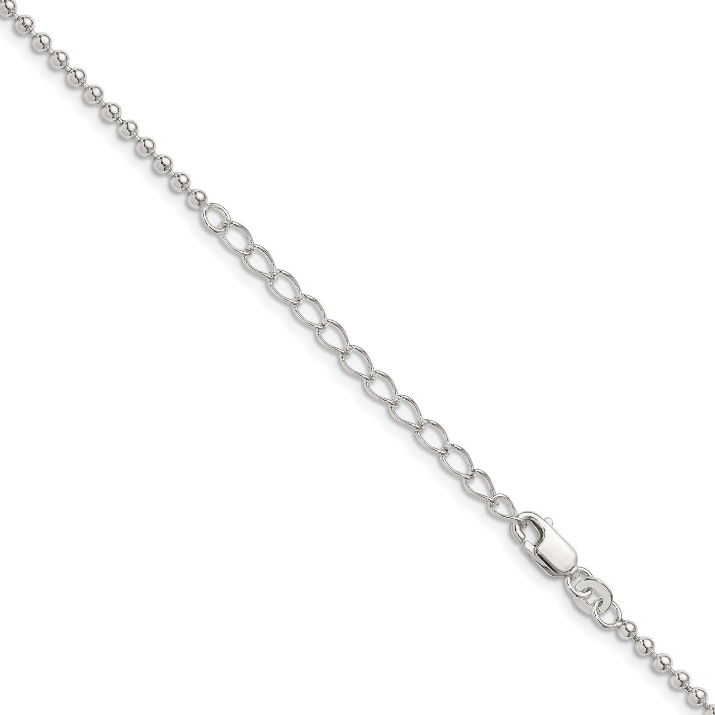 18 Inch Sterling Silver 2.35mm Beaded Chain W/2In Ext.