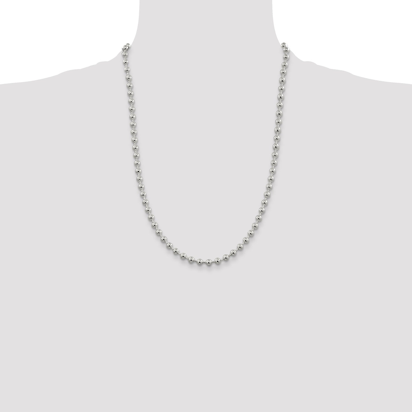 24 Inch Sterling Silver 5mm Beaded Chain