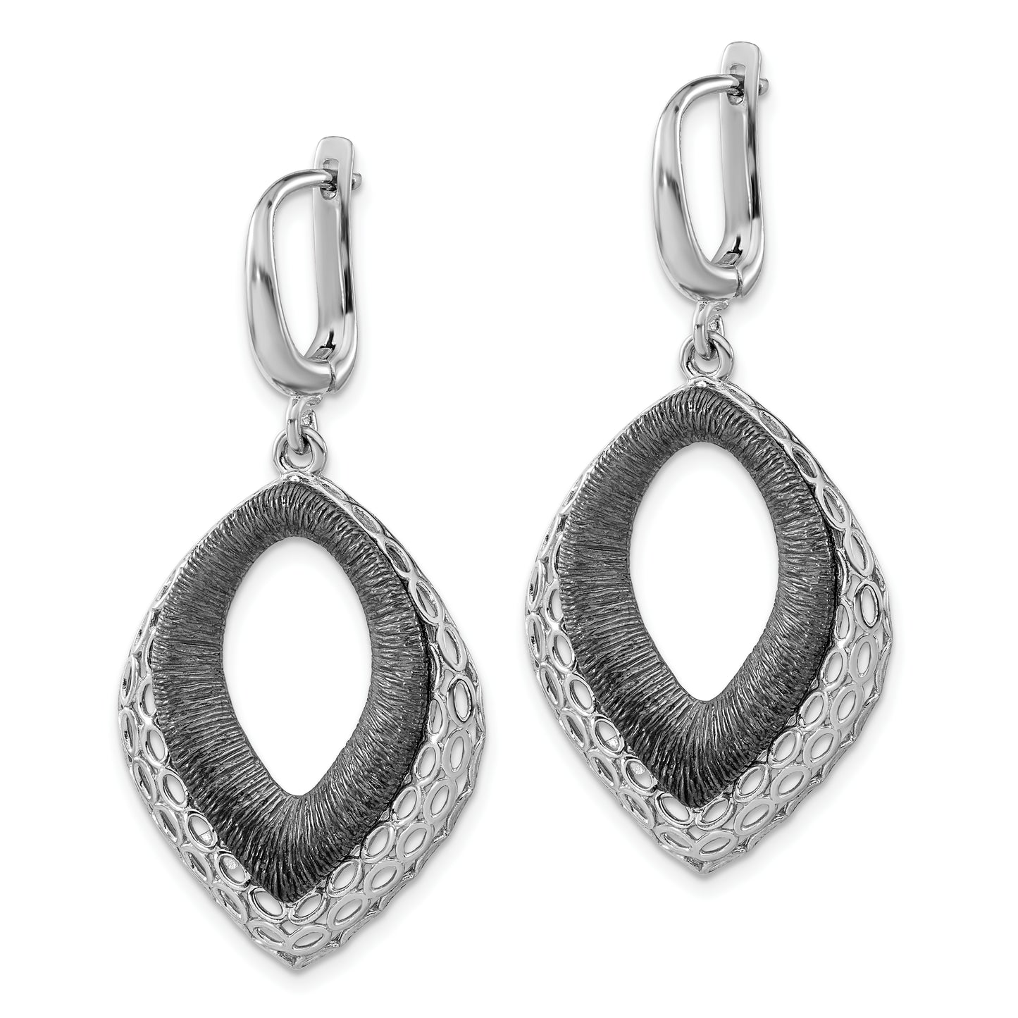 Sterling Silver Ruthenium-Pltd Polished & Textured Dangle Earrings