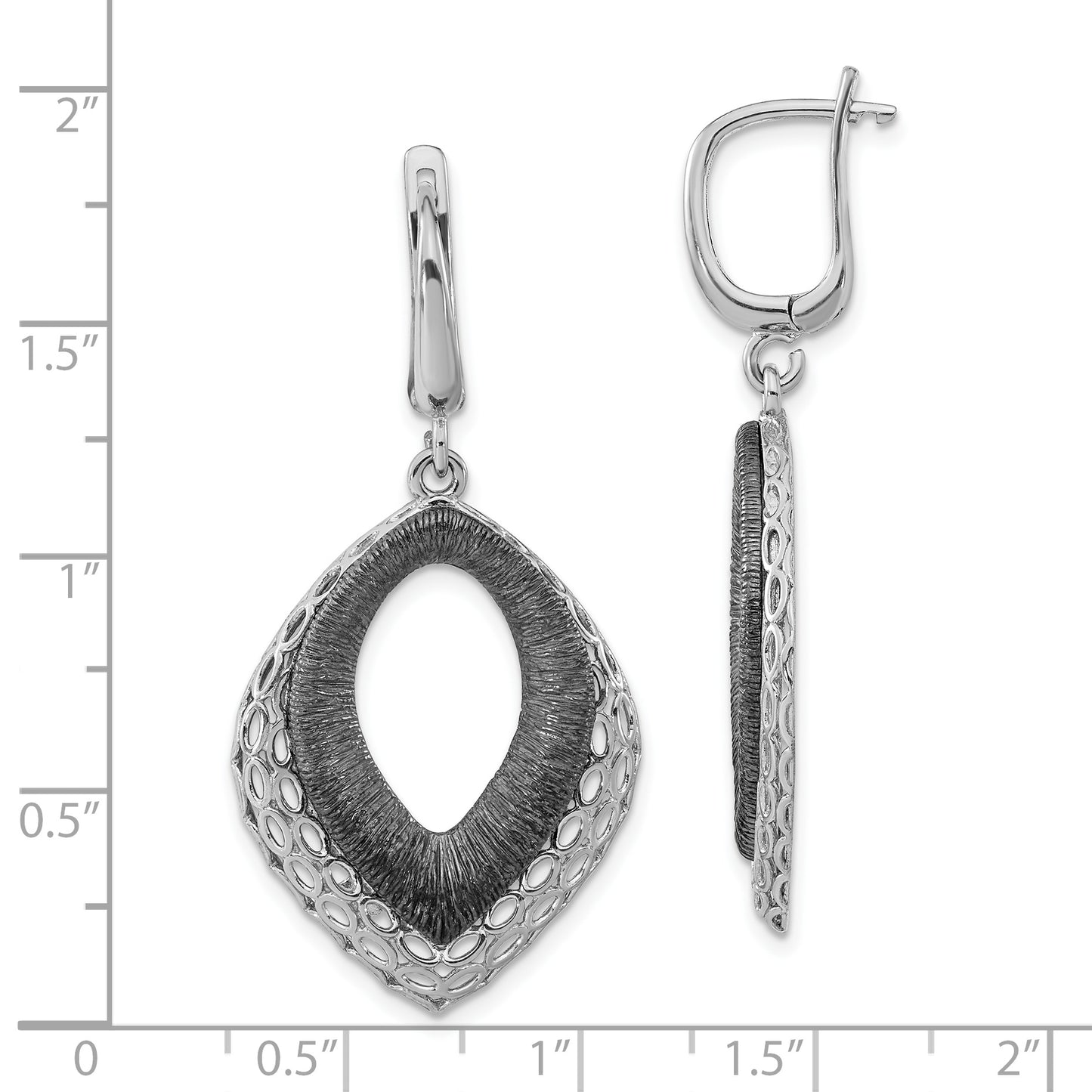 Sterling Silver Ruthenium-Pltd Polished & Textured Dangle Earrings