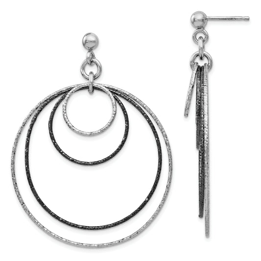 Sterling Silver Ss And Ruthenium Plated D/C Post Hoop Earrings