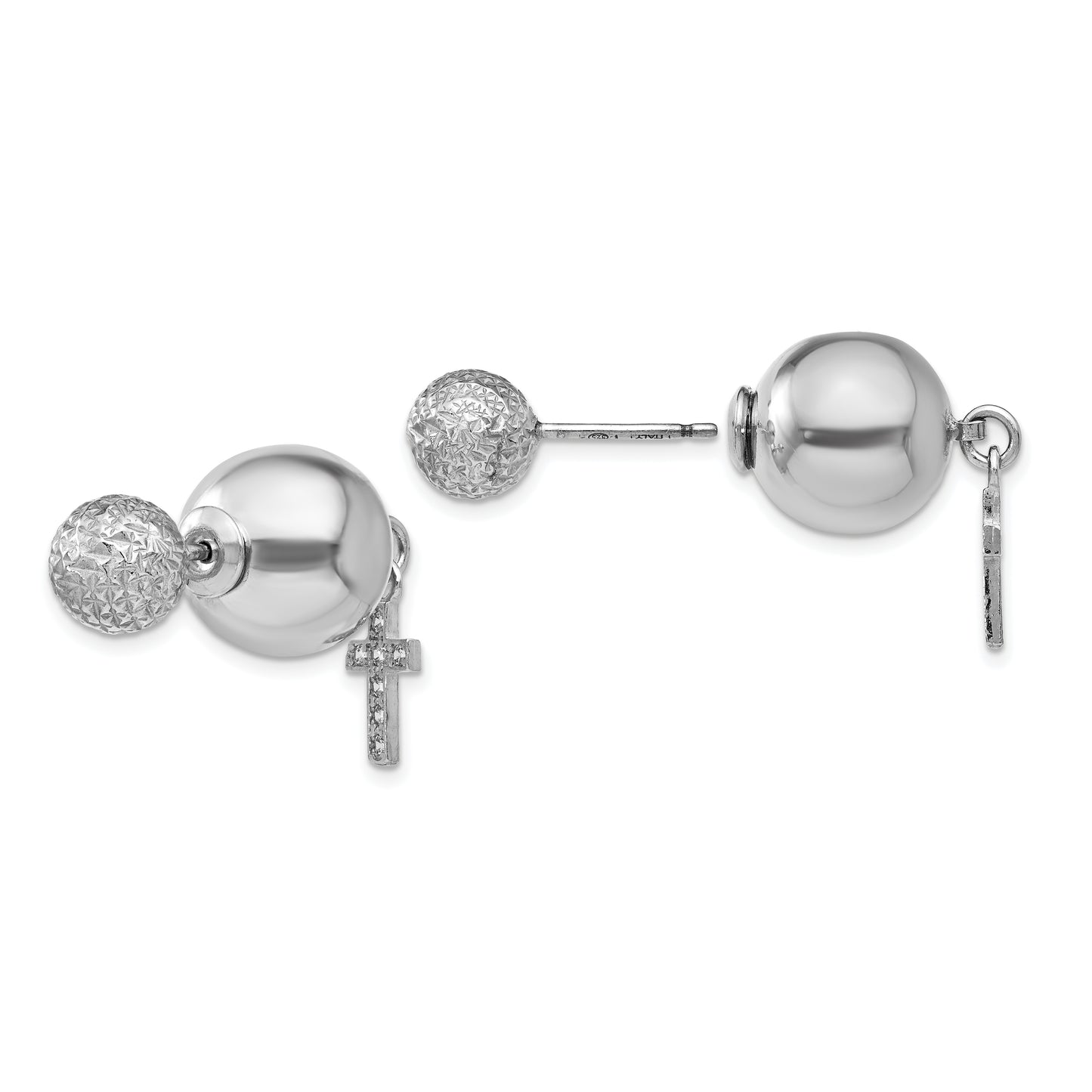 Sterling Silver Rhodium-Plated Cz Cross Front And Back Earrings