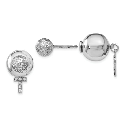 Sterling Silver Rhodium-Plated Cz Cross Front And Back Earrings