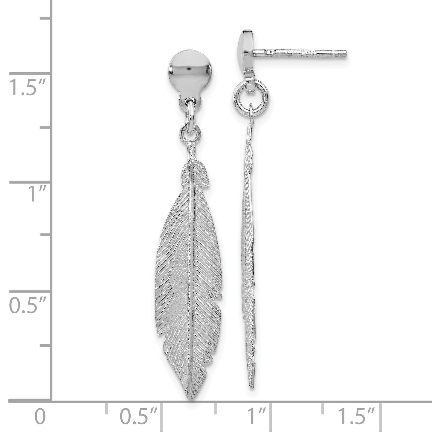 Sterling Silver Rhodium-Plated Leaf Post Dangle Earrings