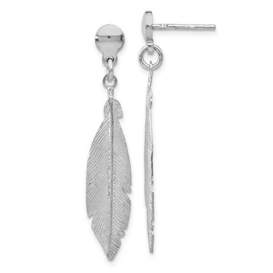 Sterling Silver Rhodium-Plated Leaf Post Dangle Earrings