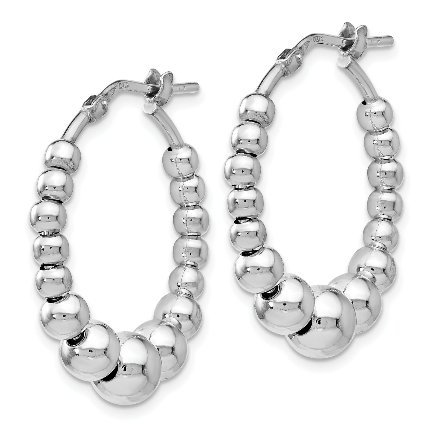 Sterling Silver Polished Beaded Hoop Earrings