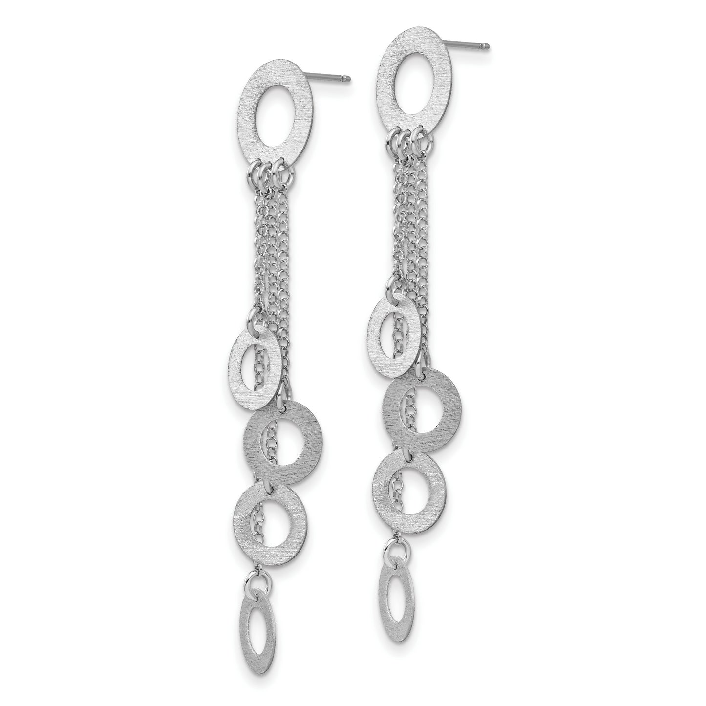 Sterling Silver Rhodium Brushed & Polished Post Dangle Earrings