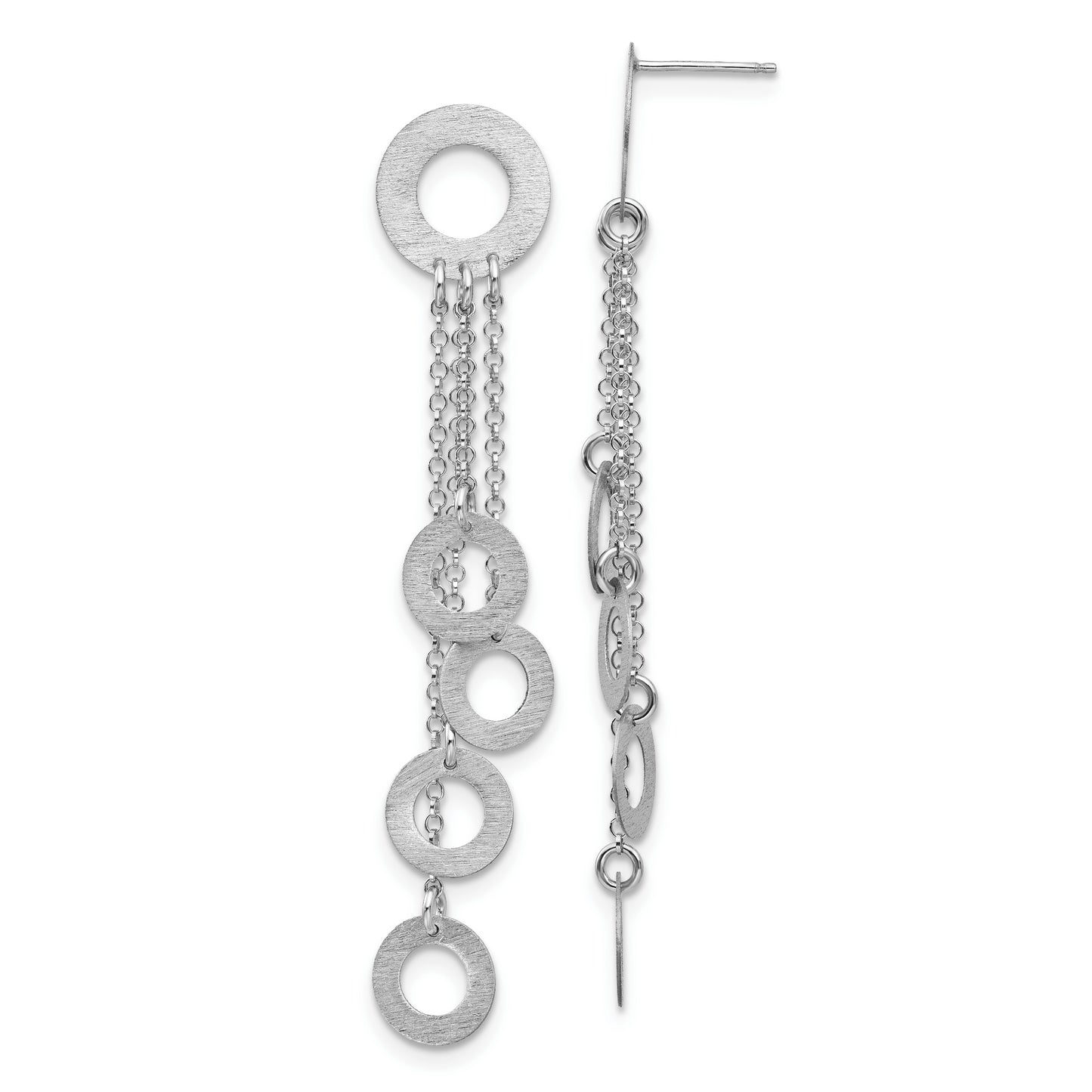 Sterling Silver Rhodium Brushed & Polished Post Dangle Earrings