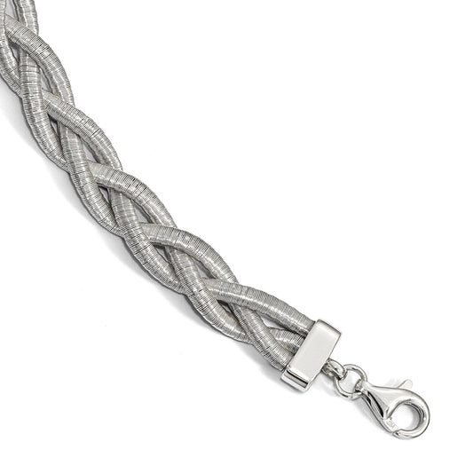 7 Inch Sterling Silver Rhodium-Plated Braided With 1In Ext. Bracelet