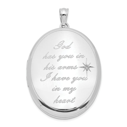 Sterling Silver Rhodium-Plated God Has.. Diamond Ash Holder Oval Locket