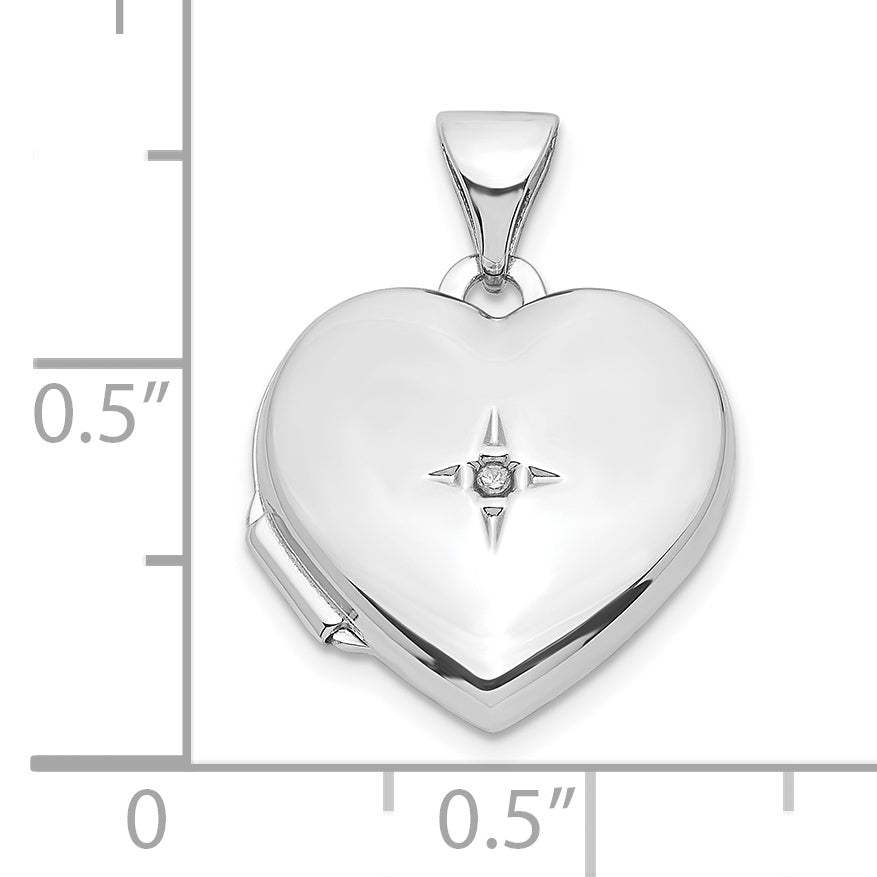 Sterling Silver Rhodium-Plated Diamond 18 Dangle 15mm Heart Locket