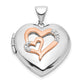 Sterling Silver Rhodium-Plated Diamond Rose Rhodium Hearts 18mm Locket