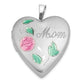 Sterling Silver Rhodium-Plated Enameled Flower W/ Mom 20mm Heart Locket