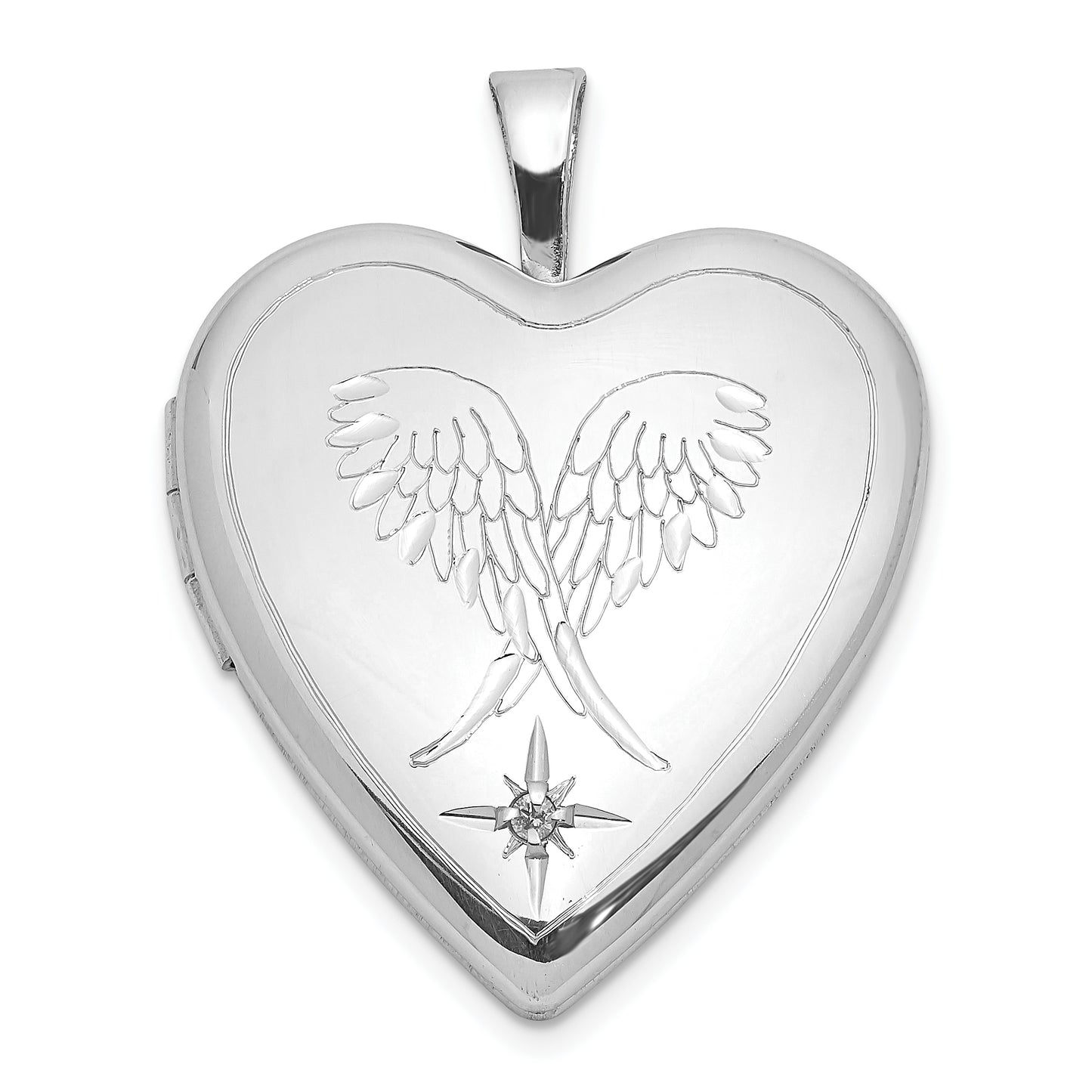 Sterling Silver Rhodium-Plated Diamond Wings 20mm Heart Locket