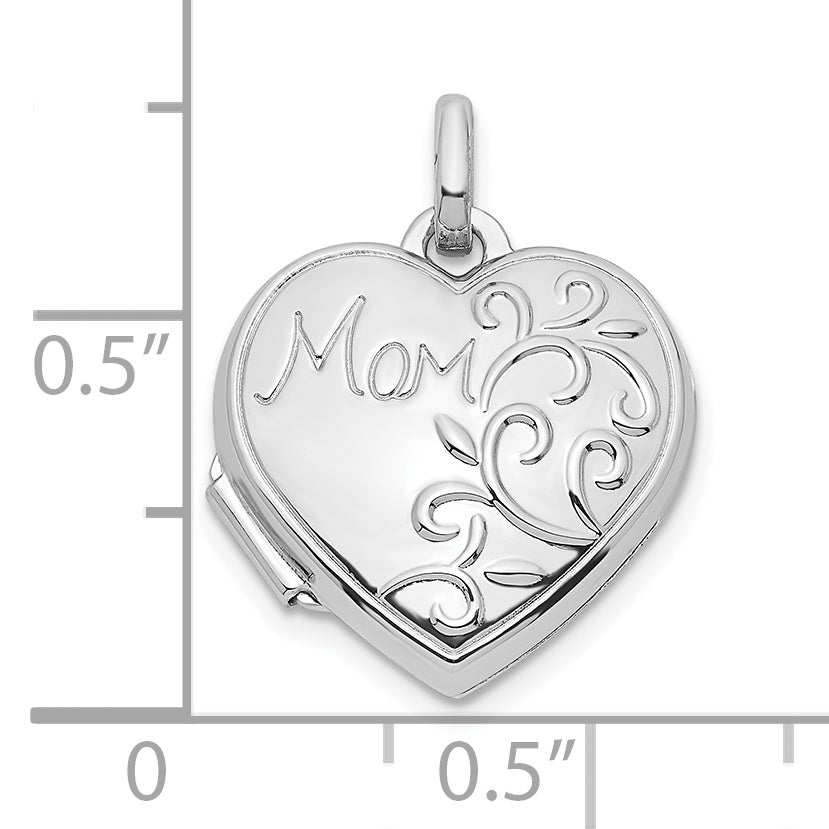 Sterling Silver Rhodium-Plated Mom 15mm Heart Locket