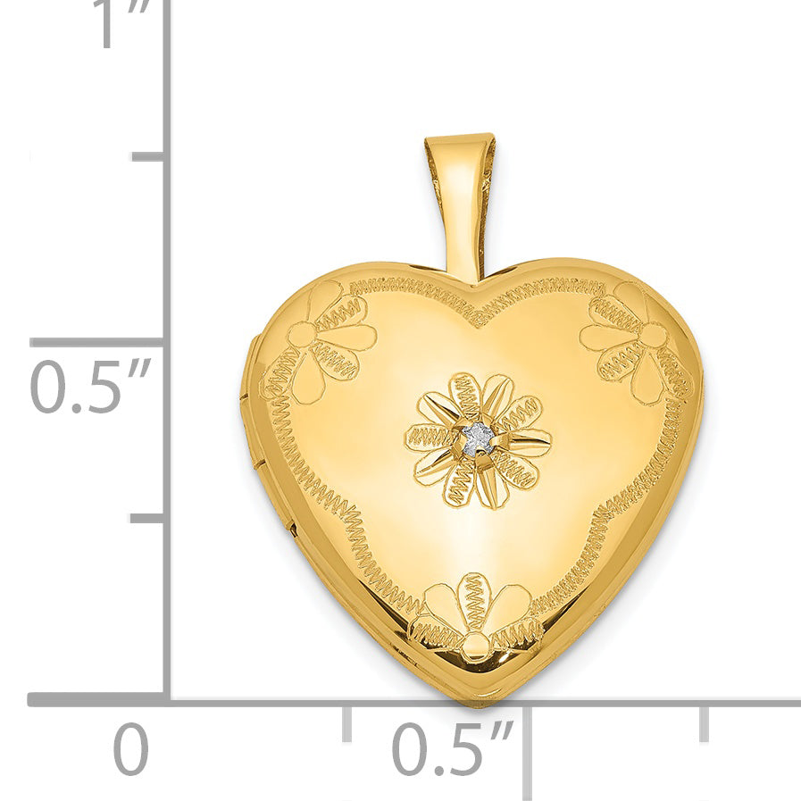 Gold Filled 14/20 1/20 With Diamond Flower Design 15mm Heart Locket