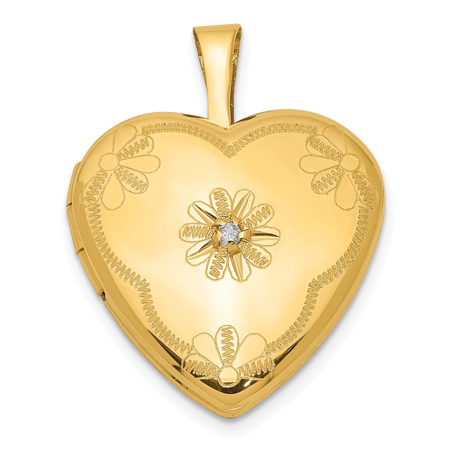 Gold Filled 14/20 1/20 With Diamond Flower Design 15mm Heart Locket