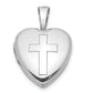 Sterling Silver Rhodium-Plated Polished Cross 12mm Heart Locket