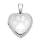 Sterling Silver Rhod-Plated Textured Paw Print 12mm Heart Locket