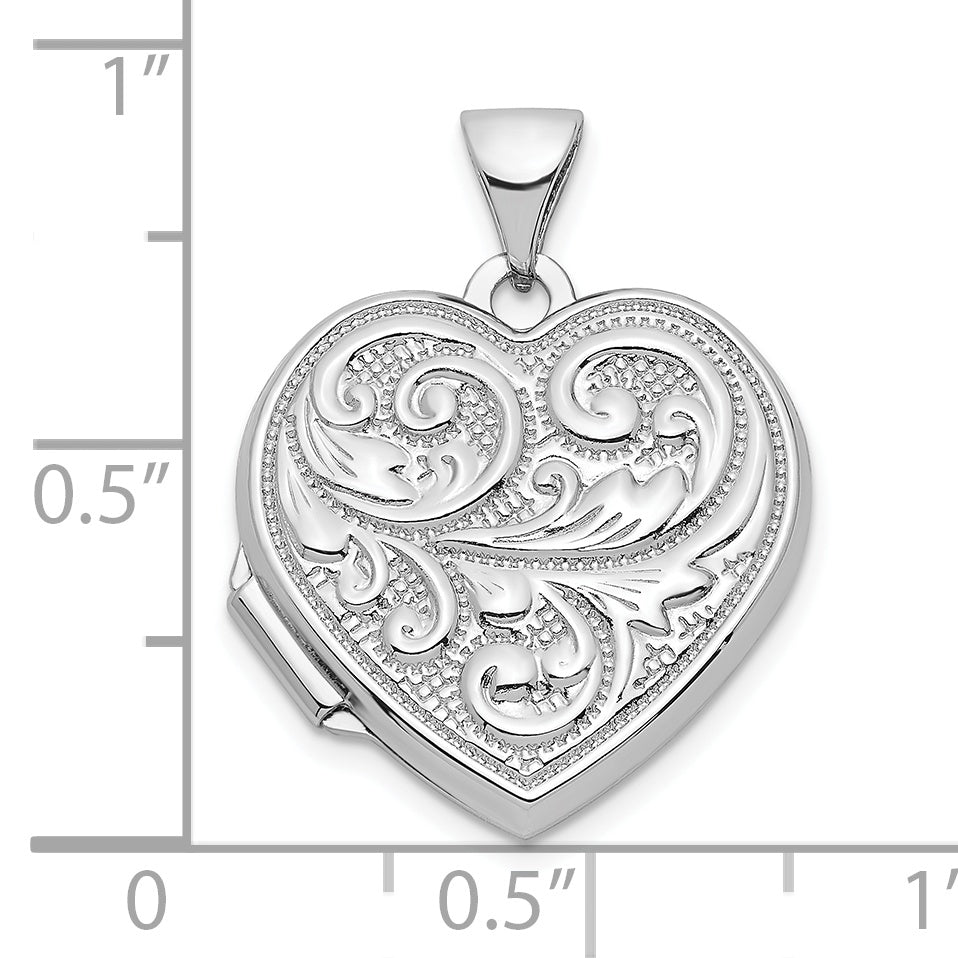 Sterling Silver Rhodium-Plated Swirled Love You Always 18mm Heart Locket