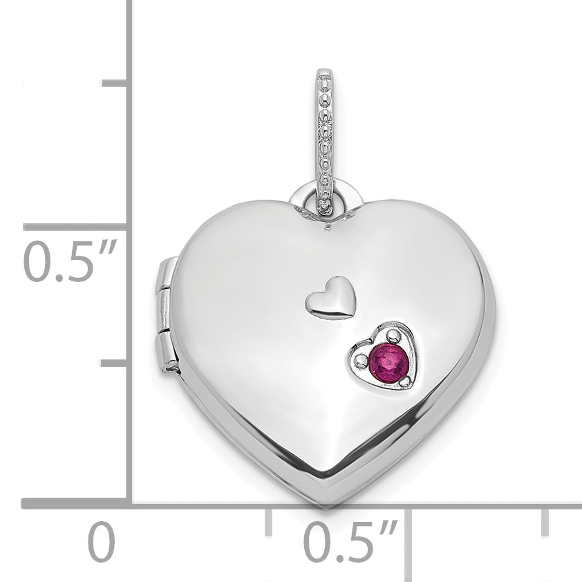 Sterling Silver Rhodium-Plated Lab Created Ruby 15mm Heart Locket