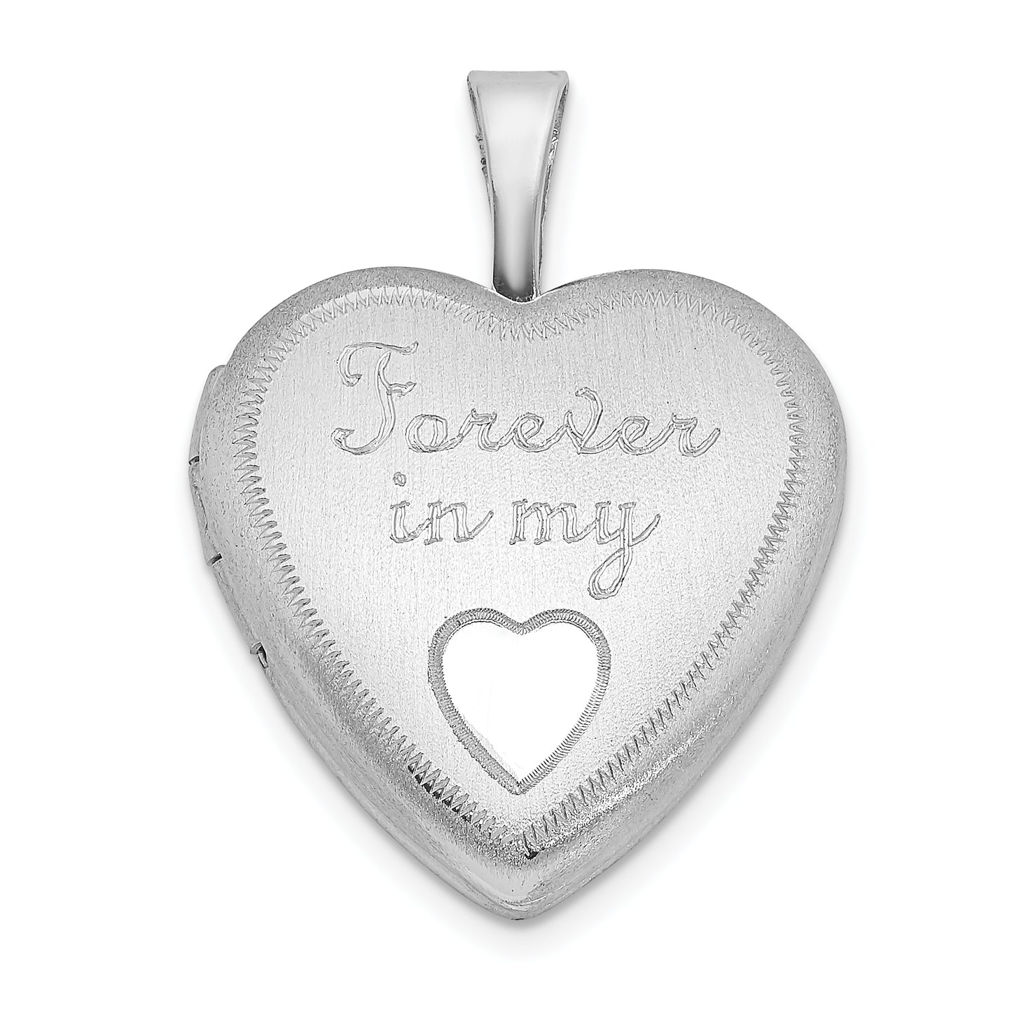 Sterling Silver Rhodium-Plated Satin Forever In My Heart 16mm Locket