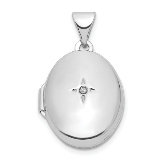 Sterling Silver Rhodium-Plated Diamond 17mm Oval Locket