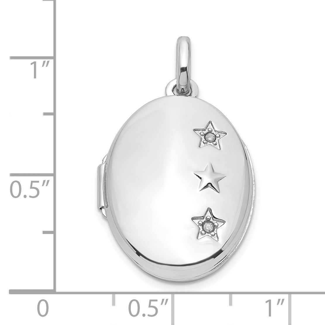 Sterling Silver Rhodium-Plated Diamond Stars 20mm Oval Locket