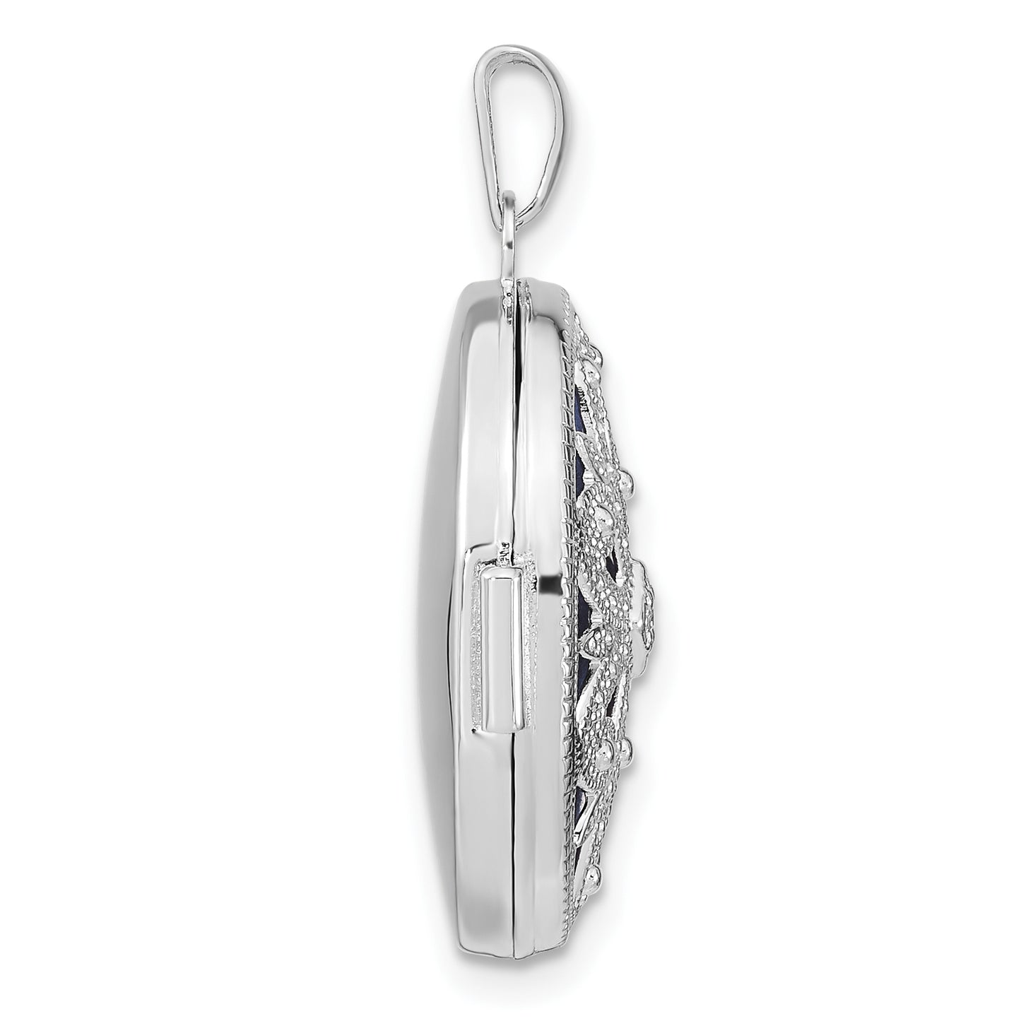 Sterling Silver Rhodium-Plated Filigree Diamond 21mm Oval Locket