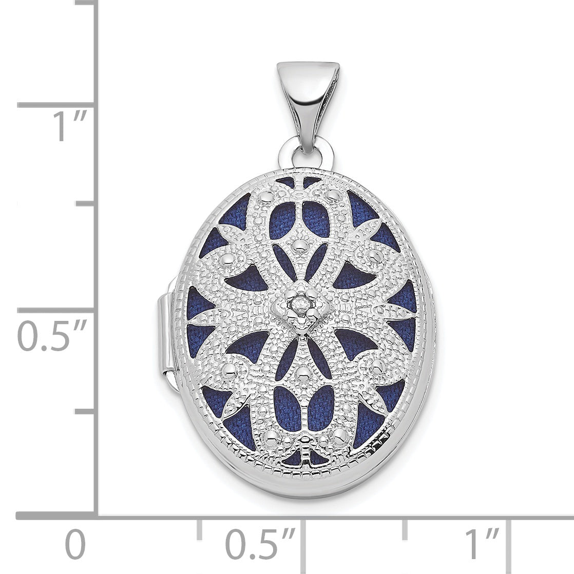 Sterling Silver Rhodium-Plated Filigree Diamond 21mm Oval Locket