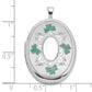 Sterling Silver Rh-Plated Satin Enamel Shamrock Border 26X20mm Oval Locket