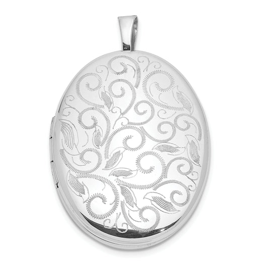 Sterling Silver Rhodium-Plated Scroll Design 26X20mm Oval Locket