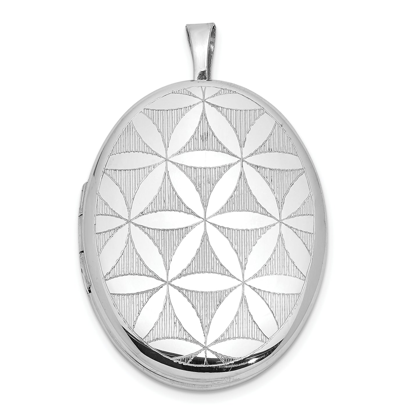 Sterling Silver Rhodium-Plated Quilt Design 26X20mm Oval Locket