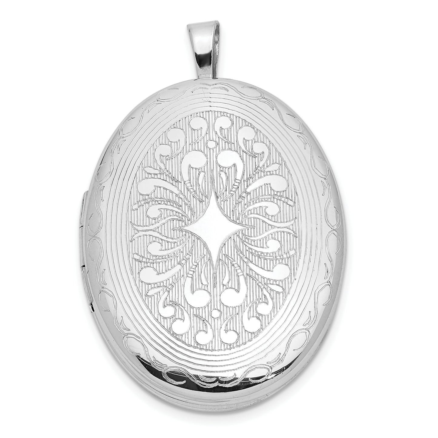 Sterling Silver Rhodium-Plated Polished Medallion 26X20mm Oval Locket