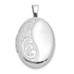 Sterling Silver Rhodium-Plated Side Scroll Design 19X15mm Oval Locket