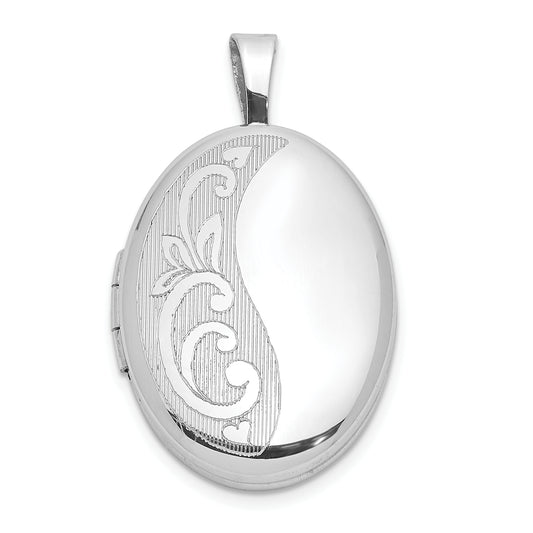 Sterling Silver Rhodium-Plated Side Scroll Design 19X15mm Oval Locket