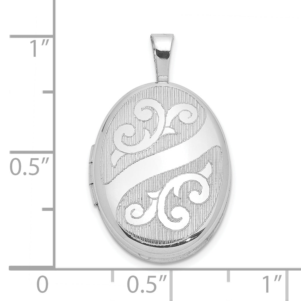 Sterling Silver Rhodium-Plated Scroll Design 19X15mm Oval Locket