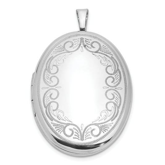 Sterling Silver Rhodium-Plated Swirled Border 26X20mm Oval Locket