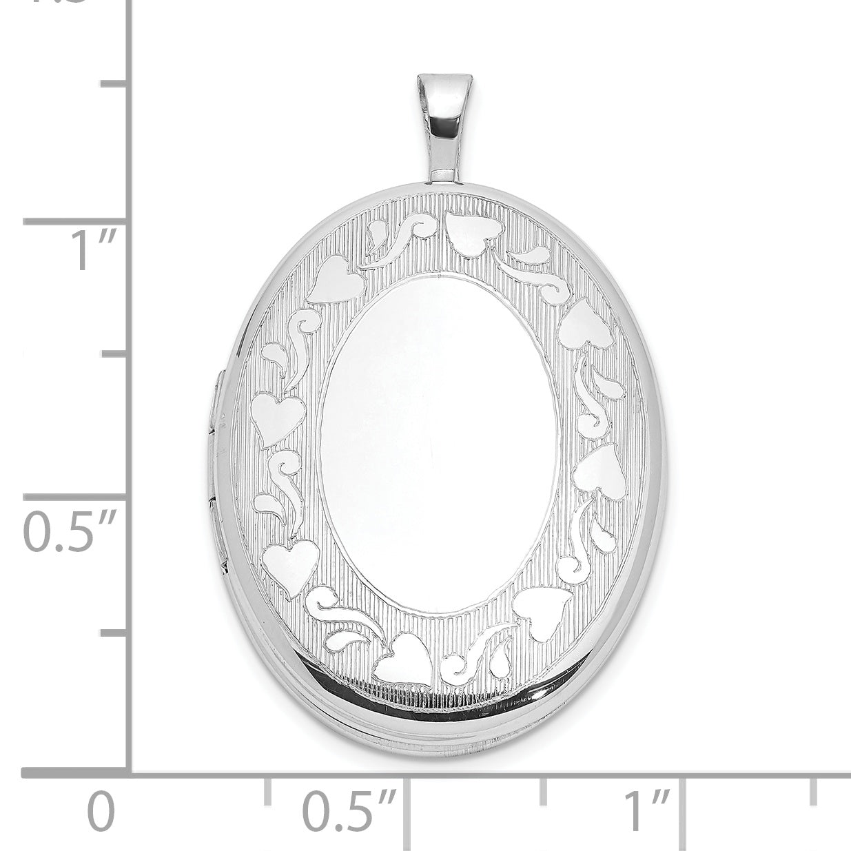 Sterling Silver Rhodium-Plated Heart Border 26X20mm Oval Locket