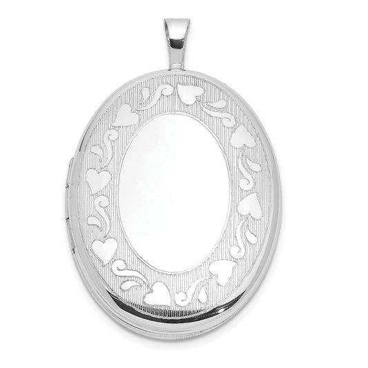 Sterling Silver Rhodium-Plated Heart Border 26X20mm Oval Locket