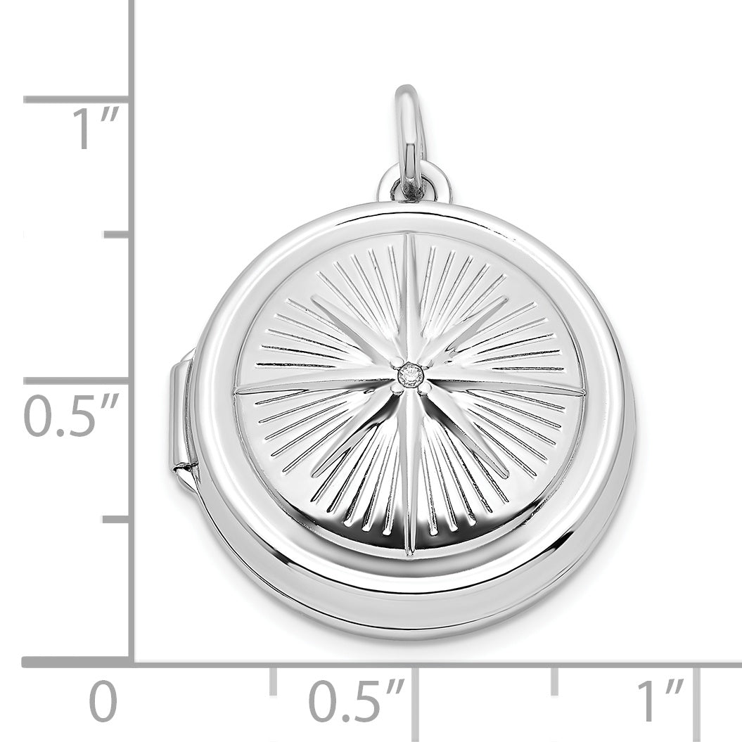 Sterling Silver Rhodium-Plated Cz Compass 20mm Round Locket