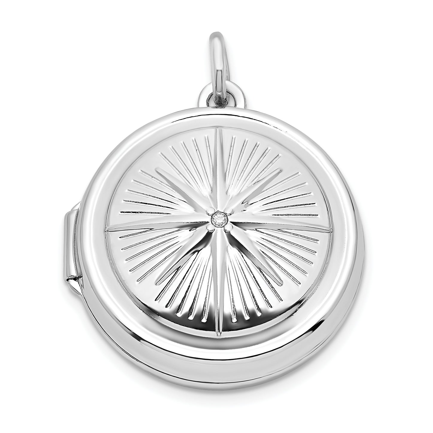 Sterling Silver Rhodium-Plated Cz Compass 20mm Round Locket